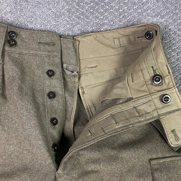 NWOT Vintage 1962 M&S German Military Pants Mens 28 x 30 Olive Cargo Wool Heavy - Picture 3 of 14